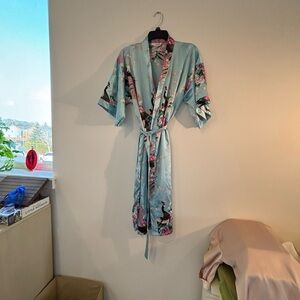Elegant Light Blue Floral Kimono Robe